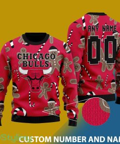 Custom Number And Name Chicago Bulls Christmas Santa Bear Ugly Christmas Sweater - Chicago Bulls - CUSTOMIZE YOUR NAME & NUMBER