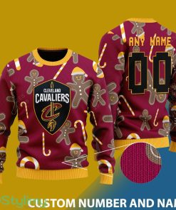 Custom Number And Name Cleveland Cavaliers Christmas Santa Bear Ugly Christmas Sweater - Cleveland Cavaliers - CUSTOMIZE YOUR NAME & NUMBER