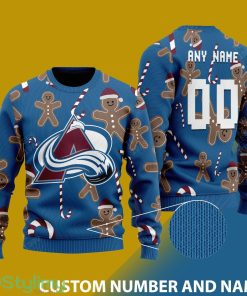 Custom Number And Name Colorado Avalanche Christmas Santa Bear Ugly Christmas Sweater - Colorado Avalanche - CUSTOMIZE YOUR NAME & NUMBER