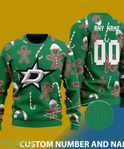 Custom Number And Name Dallas Stars Christmas Santa Bear Ugly Christmas Sweater - Dallas Stars - CUSTOMIZE YOUR NAME & NUMBER