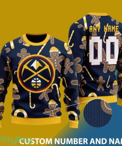 Custom Number And Name Denver Nuggets Christmas Santa Bear Ugly Christmas Sweater - Denver Nuggets - CUSTOMIZE YOUR NAME & NUMBER
