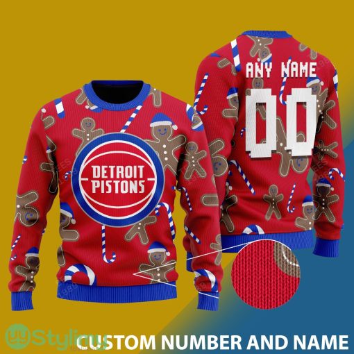 Custom Number And Name Detroit Pistons Christmas Santa Bear Ugly Christmas Sweater - Detroit Pistons - CUSTOMIZE YOUR NAME & NUMBER