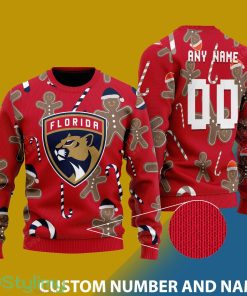 Custom Number And Name Florida Panthers Christmas Santa Bear Ugly Christmas Sweater - Florida Panthers - CUSTOMIZE YOUR NAME & NUMBER