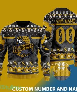 Custom Number And Name Happy Huffle-days! Christmas Santa Bear Ugly Christmas Sweater - Happy H.uffle-days! - CUSTOMIZE YOUR NAME & NUMBER