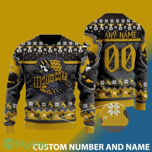 Custom Number And Name Happy Huffle-days! Christmas Santa Bear Ugly Christmas Sweater