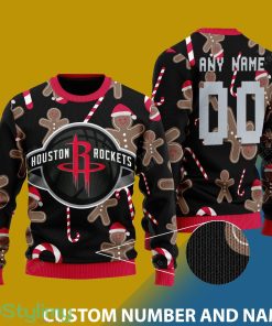 Custom Number And Name Houston Rockets Christmas Santa Bear Ugly Christmas Sweater - Houston Rockets - CUSTOMIZE YOUR NAME & NUMBER