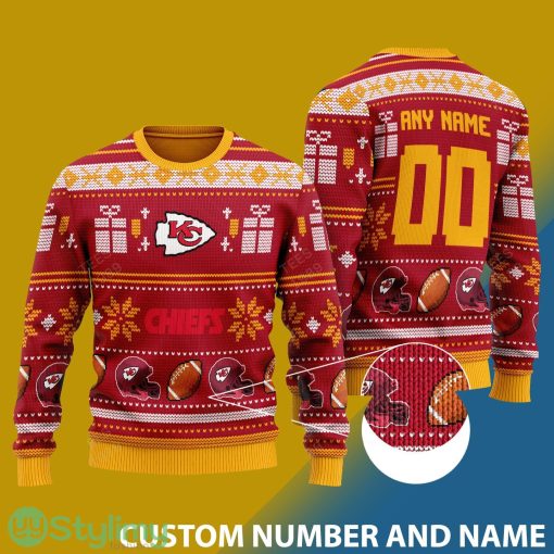 Custom Number And Name Kansas City Chiefs Design NFL Christmas Santa Bear Ugly Christmas Sweater