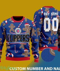 Custom Number And Name Los Angeles Clippers Christmas Santa Bear Ugly Christmas Sweater - Los Angeles Clippers - CUSTOMIZE YOUR NAME & NUMBER