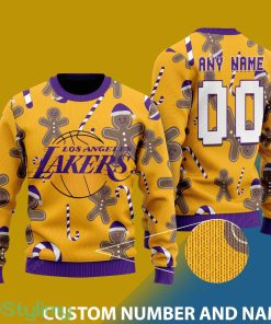 Custom Number And Name Los Angeles Lakers Christmas Santa Bear Ugly Christmas Sweater - Los Angeles Lakers - CUSTOMIZE YOUR NAME & NUMBER