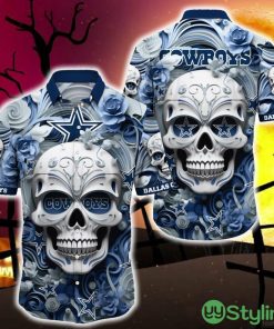 Dallas Cowboys Halloween Skull 3D Hawaiian Shirt For Fans Gift Christmas Men And Women - Dallas Cowboys Halloween Hawaii Shirt Trending New Arrivals_1