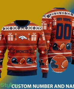 Denver Broncos Design NFL Snowflakes Reindeer 3D Sweater Custom Number And Name - Denver Broncos v1 NFL Knitted Sweater Photo 1