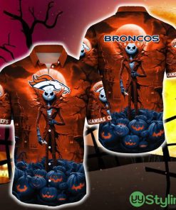 Denver Broncos Halloween Jack Skellington 3D Hawaiian Shirt For Fans Gift Christmas Men And Women - Denver Broncos Halloween Jack Hawaii Shirt Trending For This Season_1