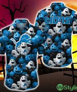 Detroit Lions Halloween Pumpkin Skull 3D Hawaiian Shirt For Fans Gift Christmas - Detroit Lions Halloween Aloha Shirt Trending For This Season_1