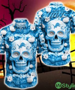 Detroit Lions Halloween Pumpkin Skull 3D Hawaiian Shirt For Fans Gift Christmas Men And Women - Detroit Lions Halloween Season Aloha Shirt, New Arrivals_1