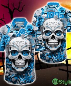Detroit Lions Halloween Skull 3D Hawaiian Shirt For Fans Gift Christmas Men And Women - Detroit Lions Halloween Hawaii Shirt Trending New Arrivals_1