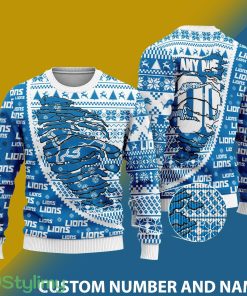 Detroit Lions NFL Christmas Snowflakes Reindeer 3D Sweater Custom Number And Name - Detroit Lions NFL Christmas Knitted Sweater Photo 1