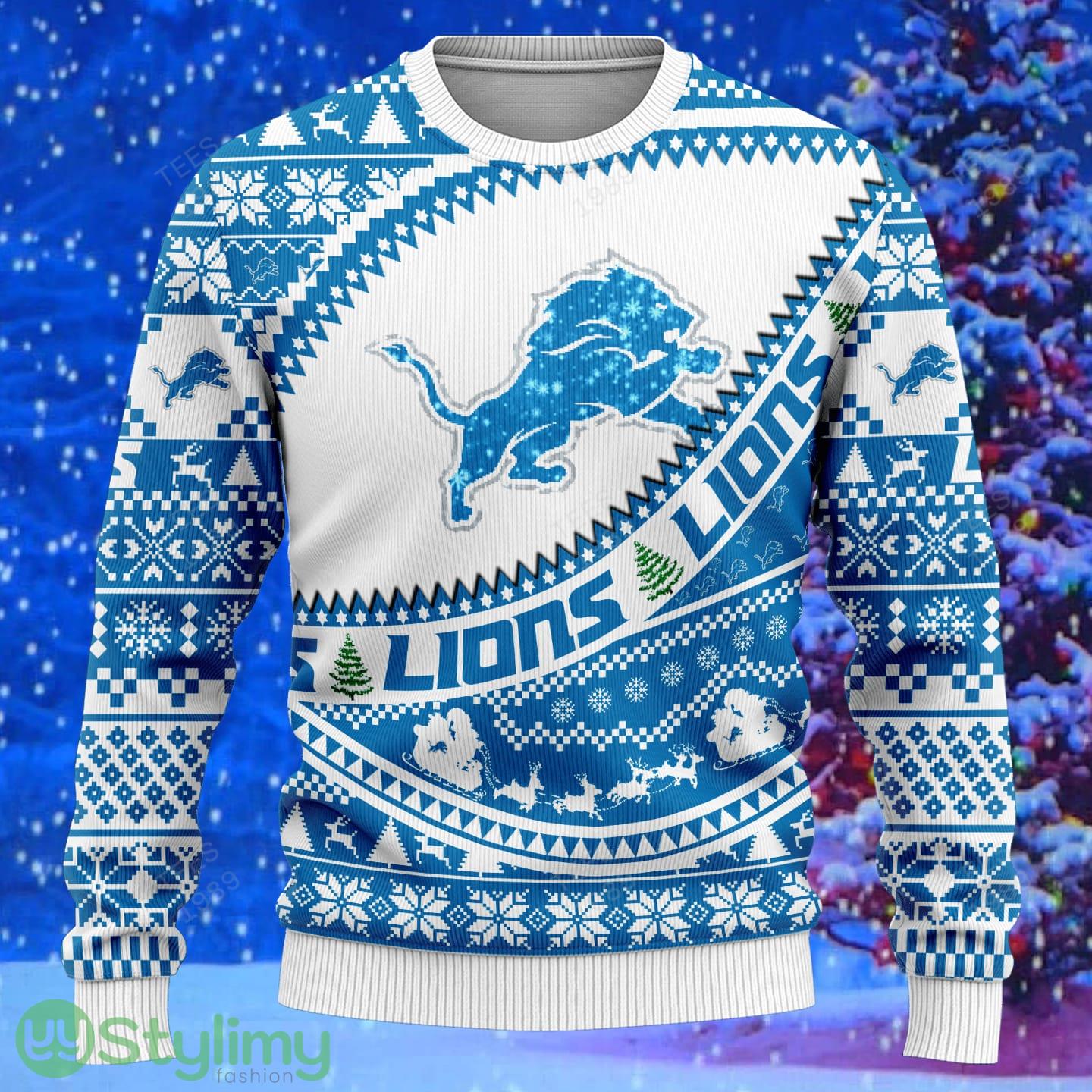 Detroit Lions NFL Ugly Snowflakes Reindeer 3D Sweater Custom Number And Name 2 Detroit Lions NFL Ugly Snowflakes Reindeer 3D Sweater Custom Number And Name - Detroit Lions NFL Ugly Knitted Sweater Photo 2