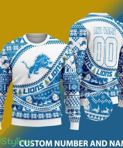 Detroit Lions NFL Ugly Snowflakes Reindeer 3D Sweater Custom Number And Name - Detroit Lions NFL Ugly Knitted Sweater Photo 1