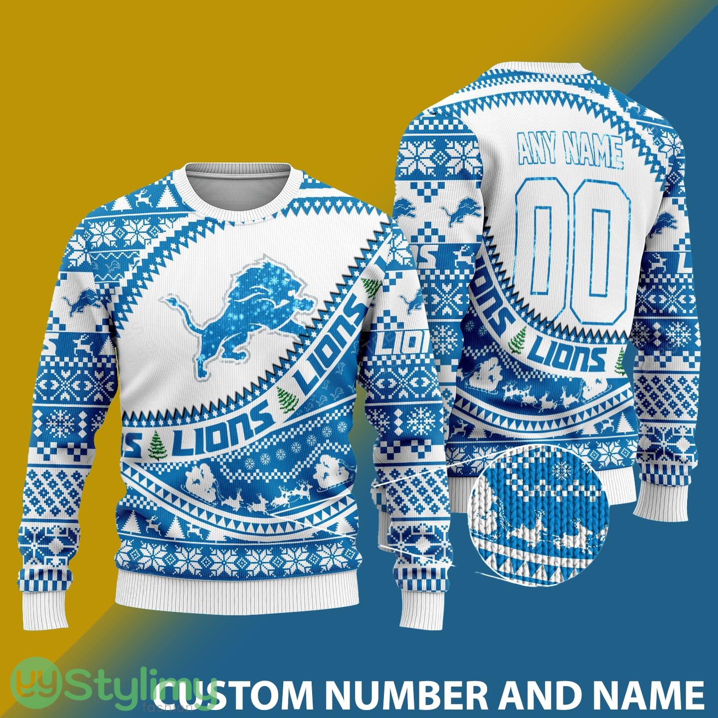 Detroit Lions NFL Ugly Snowflakes Reindeer 3D Sweater Custom Number And Name 4 Detroit Lions NFL Ugly Snowflakes Reindeer 3D Sweater Custom Number And Name - Detroit Lions NFL Ugly Knitted Sweater Photo 1