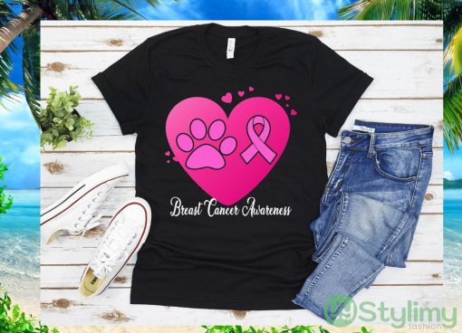 Dog Paws Heart Breast Cancer Awareness Month Warrior T-Shirt Gift T-Shirt