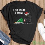 Funny Cat Knocking Over Christmas Tree I Do What I Want Unisex Vintage T-Shirt - Ladies T-Shirt