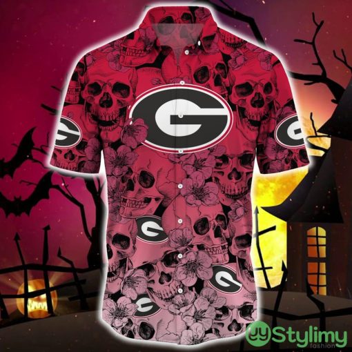 Georgia Bulldogs Halloween Aloha Skull 3D Hawaiian Shirt For Fans Gift Christmas Men And Women - Georgia Bulldogs Halloween Season Aloha Shirt, New Arrivals_3