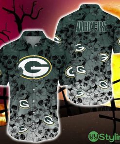 Green Bay Packers Halloween Aloha Skull 3D Hawaiian Shirt For Fans Gift Christmas Men And Women - Green Bay Packers Halloween Season Aloha Shirt, New Arrivals_1