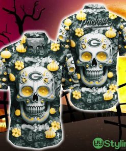 Green Bay Packers Halloween Pumpkin Skull 3D Hawaiian Shirt For Fans Gift Christmas Men And Women - Green Bay Packers Halloween Season Aloha Hawaii Shirt, New Arrivals_1