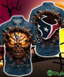 Houston Texans Halloween Angry Skull 3D Hawaiian Shirt For Fans Gift Christmas Men And Women - Houston Texans Halloween Super Trending Shirt For This Season_1