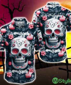 Houston Texans Halloween Pumpkin Skull 3D Hawaiian Shirt For Fans Gift Christmas Men And Women - Houston Texans Halloween Season Aloha Shirt, New Arrivals_1