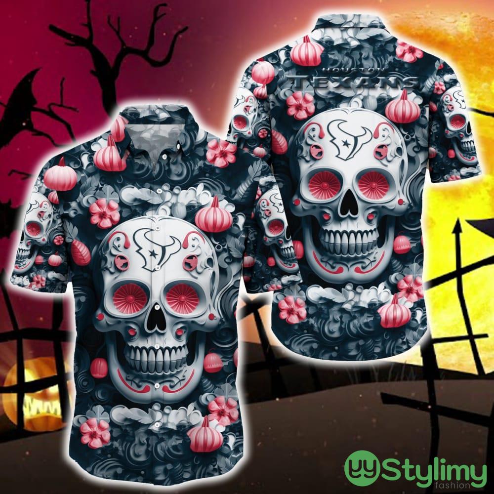 Houston Texans Halloween Pumpkin Skull 3D Hawaiian Shirt For Fans Gift Christmas Men And Women 4 Houston Texans Halloween Pumpkin Skull 3D Hawaiian Shirt For Fans Gift Christmas Men And Women - Houston Texans Halloween Season Aloha Shirt, New Arrivals_1