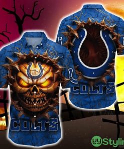 Indianapolis Colts Halloween Angry Skull 3D Hawaiian Shirt For Fans Gift Christmas Men And Women - Indianapolis Colts Halloween Super Trending Shirt For This Season_1
