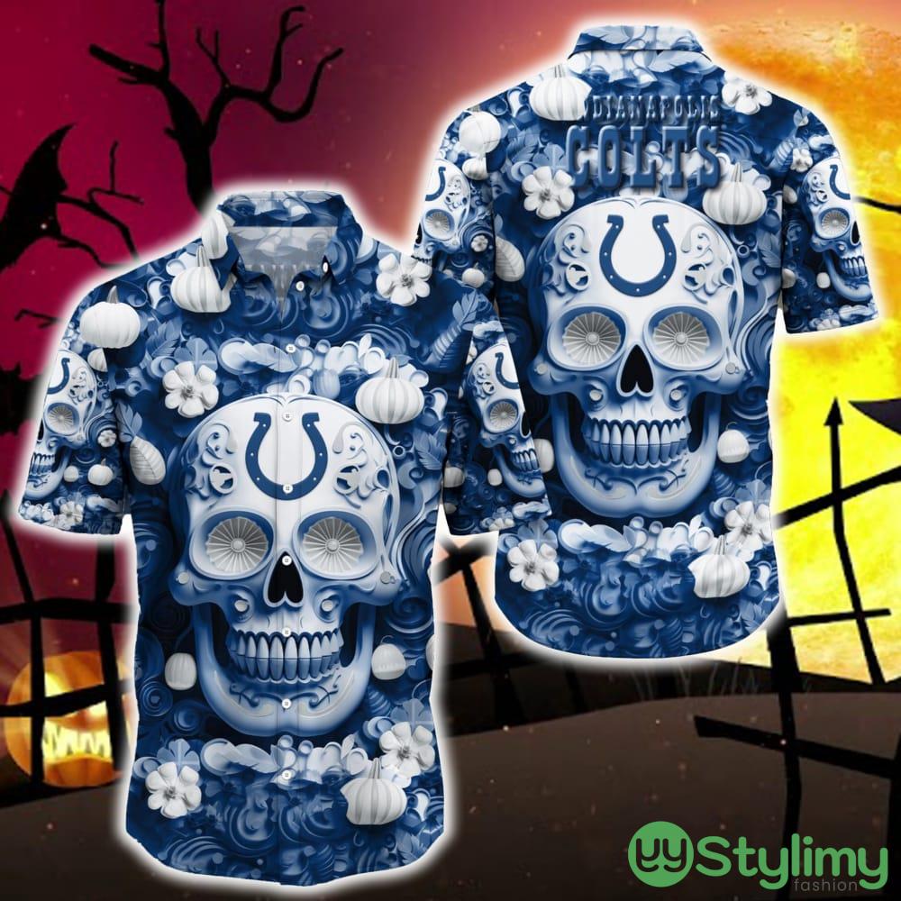 Indianapolis Colts Halloween Pumpkin Skull 3D Hawaiian Shirt For Fans Gift Christmas Men And Women 4 Indianapolis Colts Halloween Pumpkin Skull 3D Hawaiian Shirt For Fans Gift Christmas Men And Women - Indianapolis Colts Halloween Season Aloha Shirt, New Arrivals_1