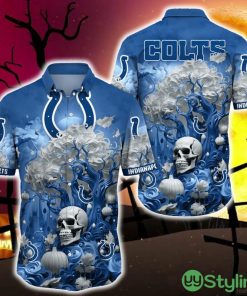 Indianapolis Colts Halloween Trending Skull 3D Hawaiian Shirt For Fans Gift Christmas Men And Women - Indianapolis Colts Halloween Skull Trending Hawaii Shirt New Arrivals_1