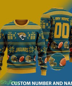 Jacksonville Jaguars Design NFL Snowflakes Reindeer 3D Sweater Custom Number And Name - Jacksonville Jaguars v1 NFL Knitted Sweater Photo 1