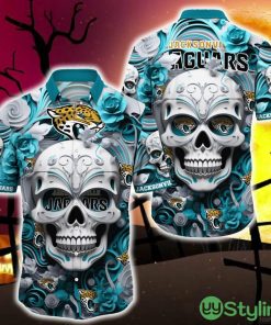 Jacksonville Jaguars Halloween Skull 3D Hawaiian Shirt For Fans Gift Christmas Men And Women - Jacksonville Jaguars Halloween Hawaii Shirt Trending New Arrivals_1