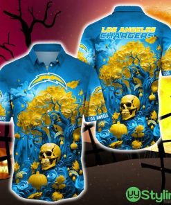 Los Angeles Chargers Halloween Trending Skull 3D Hawaiian Shirt For Fans Gift Christmas Men And Women - Los Angeles Chargers Halloween Skull Trending Hawaii Shirt New Arrivals_1