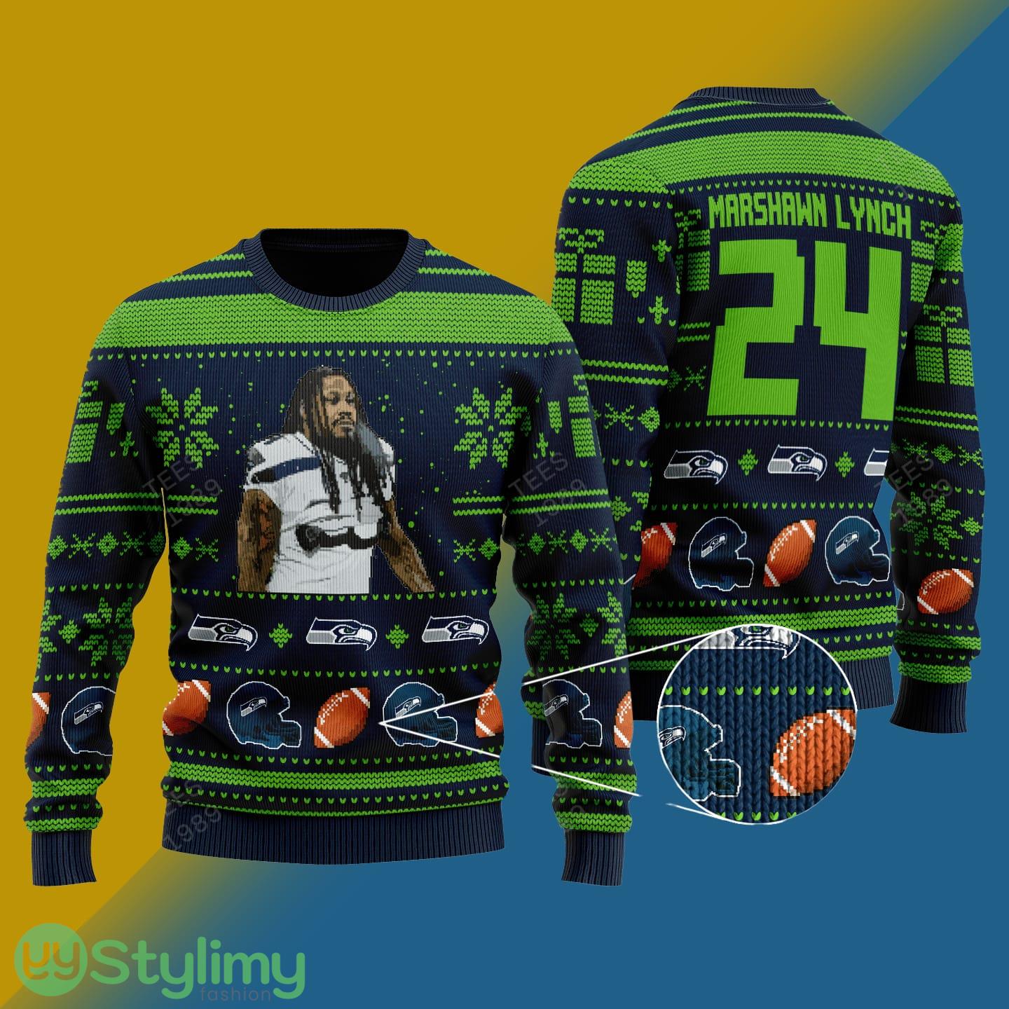Marshawn Lynch seattle seahawks NFL Knitted Xmas Sweater Gift Men And Women 4 Marshawn Lynch seattle seahawks NFL Knitted Xmas Sweater Gift Men And Women - Marshawn Lynch seattle seahawks NFL Knitted Sweater Photo 1