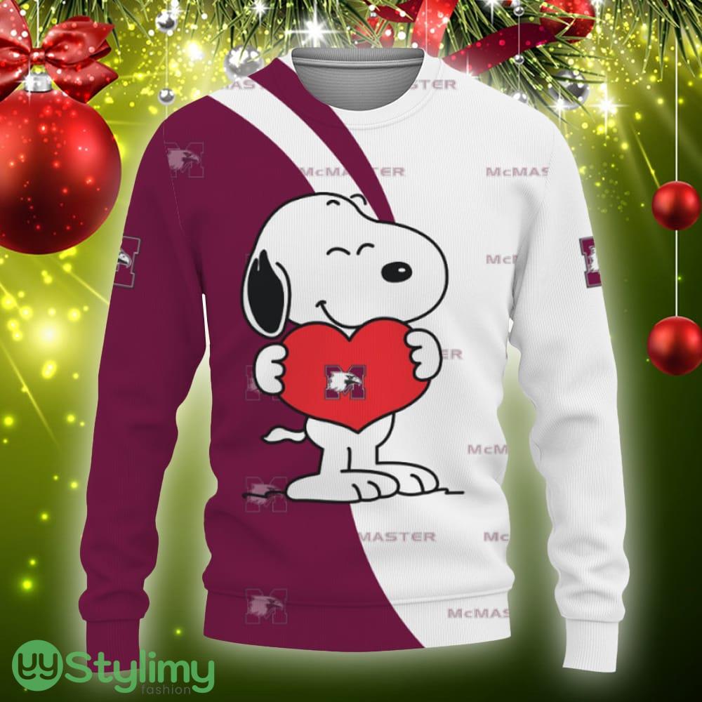 McMaster Marauders Snoopy Cute Heart American Sports Team Knitted Christmas Sweater Gift Holidays 4 McMaster Marauders Snoopy Cute Heart American Sports Team Knitted Christmas Sweater Gift Holidays - McMaster Marauders Snoopy Cute Heart American Sports Team Sweatshirt-3D Sweatshirt_3