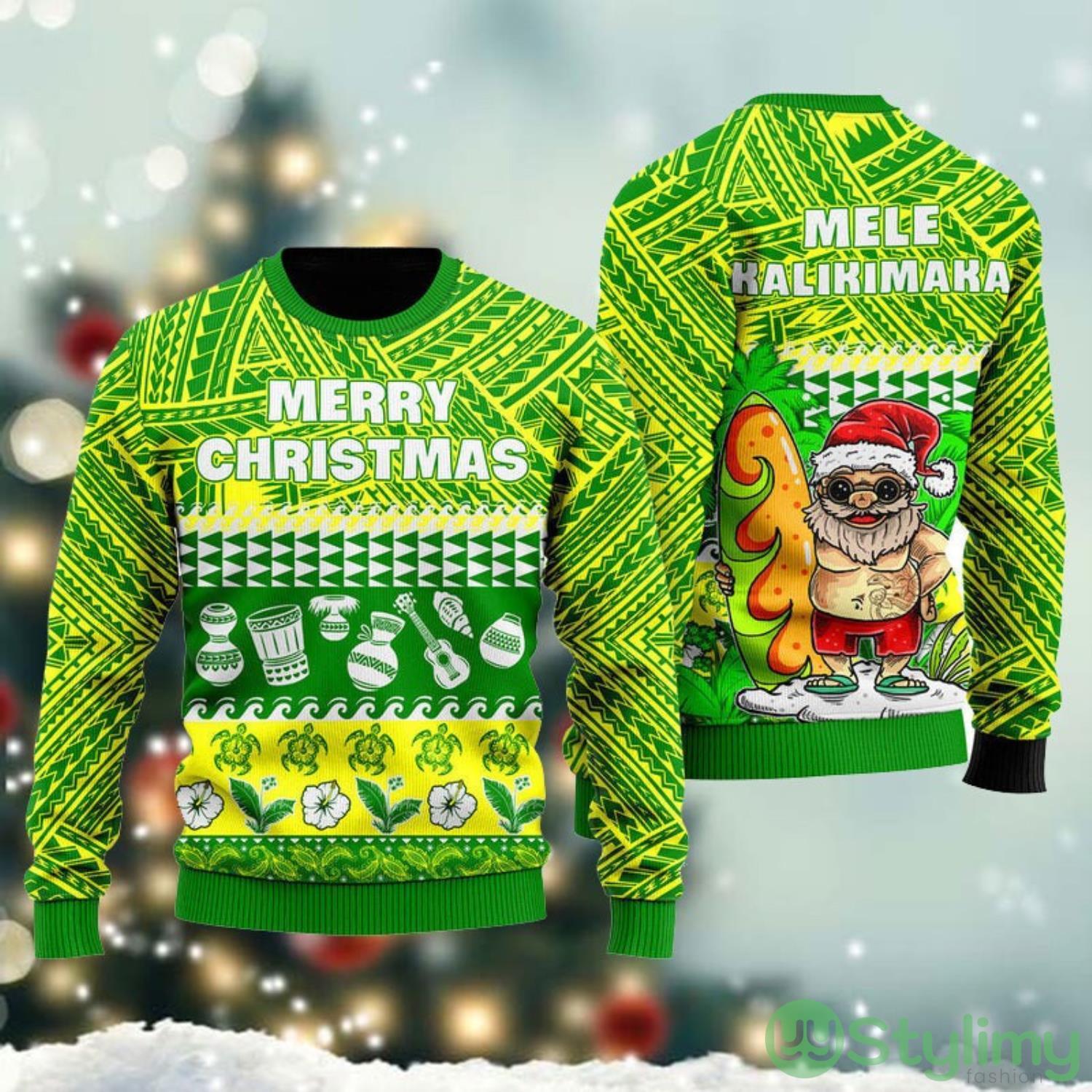 Mele Kalikimaka Green Ugly Sweater Family Sweater 3 Mele Kalikimaka Green Ugly Sweater Family Sweater Product Photo 1