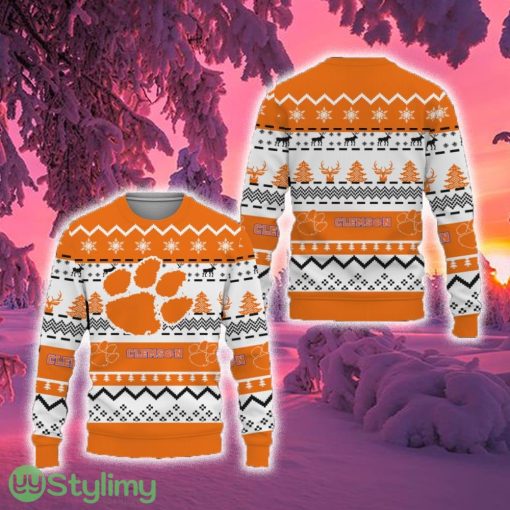 Merry Snow Pattern Funny Cute Clemson Tigers Ugly Christmas Sweater New For Fans Gift Christmas