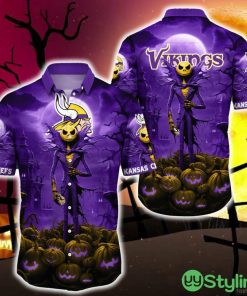 Minnesota Vikings Halloween Jack Skellington 3D Hawaiian Shirt For Fans Gift Christmas Men And Women - Minnesota Vikings Halloween Jack Hawaii Shirt Trending For This Season_1