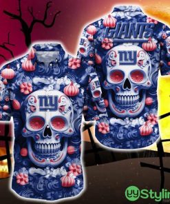 New York Giants Halloween Pumpkin Skull 3D Hawaiian Shirt For Fans Gift Christmas Men And Women - New York Giants Halloween Season Aloha Shirt, New Arrivals_1