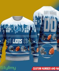 NFL Detroit Lions Christmas Scarf AOP Ugly Sweater Custom Number And Name - NFL Detroit Lions Christmas Scarf AOP Ugly Sweater Custom Number And Name