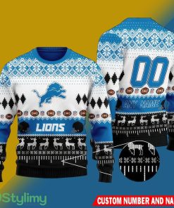 NFL Detroit Lions Christmas Snowfall AOP Knitted Sweater Custom Number And Name - NFL Detroit Lions Christmas Snowfall AOP Knitted Sweater Custom Number And Name