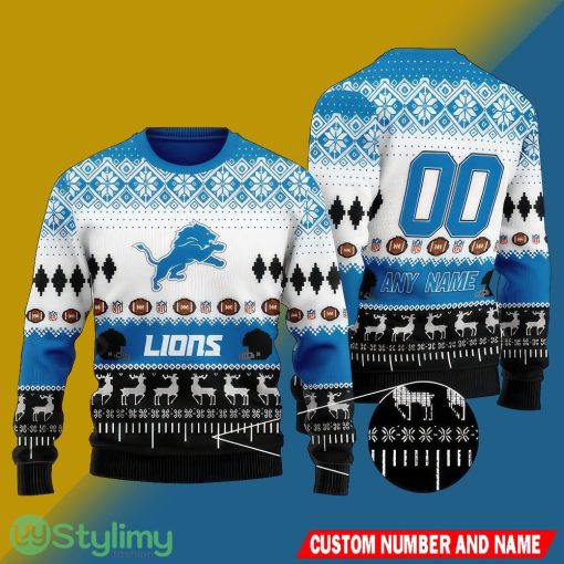 NFL Detroit Lions Christmas Snowfall AOP Knitted Sweater Custom Number And Name