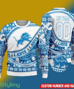 NFL Detroit Lions Christmas Yuletide 3D Knitted Sweater Custom Number And Name - NFL Detroit Lions Christmas Yuletide 3D Knitted Sweater Custom Number And Name