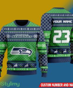 NFL Seattle Seahawks Christmas Ribbed All Over Print Knitted Sweater Custom Number And Name - NFL Seattle Seahawks Christmas Ribbed All Over Print Knitted Sweater Custom Number And Name