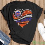 Official Go Mets Baseball Orange Glitter Heart 2023 Shirt - Ladies T-Shirt