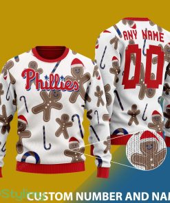Philadelphia Phillies Santa Bear White Xmas 3D Sweater Custom Number And Name - Philadelphia Phillies - CUSTOMIZE YOUR NAME & NUMBER Photo 1